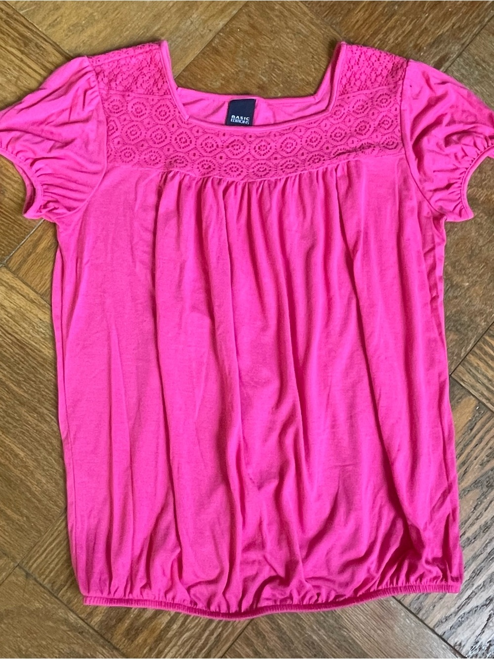 Y2K Fuchsia Pink Crochet Lace Yoke Peasant ~ Blouse Boho Top ~ Size Small